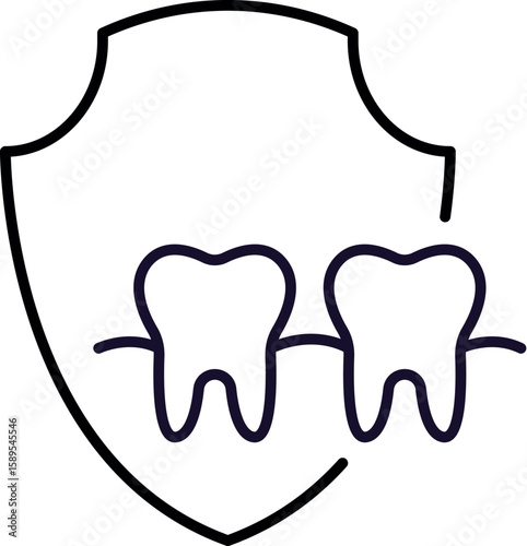 Teeth near Shield Minimalistic Outline Icon for Web and Graphic Design, Apps, Banners, Social Network and Cards