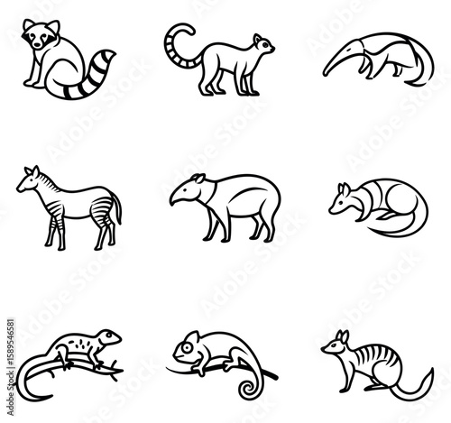 Rare and Exotic Animals Doodle Icons