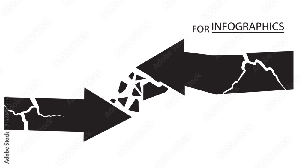 Fototapeta premium Crashing arrows for infographics and presentations, black vector graphic illustration