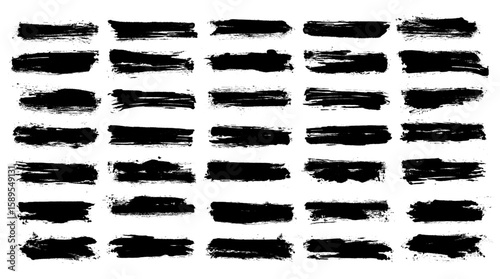 Grunge Ink Brush Strokes with Paint Splashes and Dirty Lines in Rectangular Composition for Text Callouts and Banner Design Vector on Transparent Background