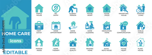 Home care vector icons for healthcare, seniors, and nursing services