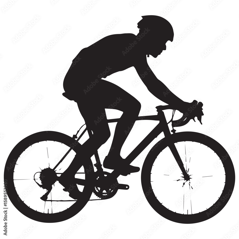 Obraz premium Silhouette of a professional cyclist in full gear wearing a helmet and riding a road bike with focused determination and athletic posture