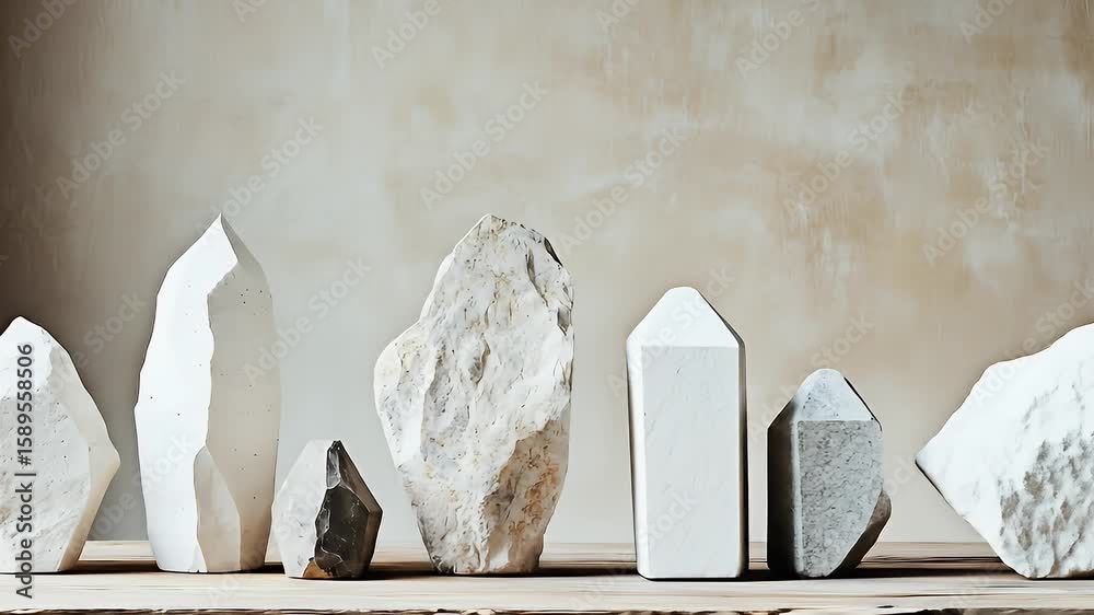 Collection of sculpted stone forms