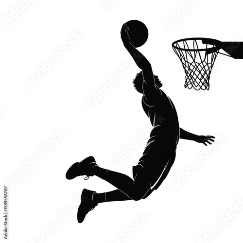 Basketball Dunk Shot Silhouette Vector Isolated Black and White