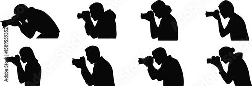 Silhouettes of people capturing images with cameras photography set, bundle, vector, isolated on white background, cutout, png, clipping path, transparent, image, download, 2025,2026