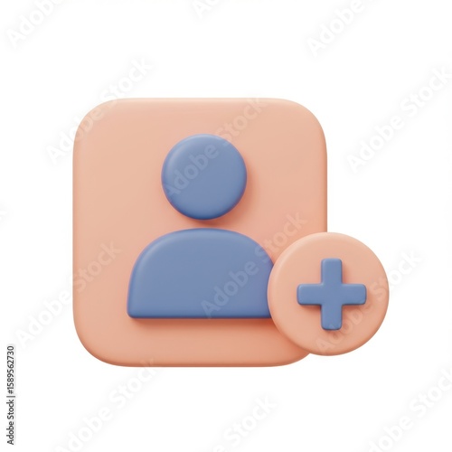 3d user profile add icon isolated on white background