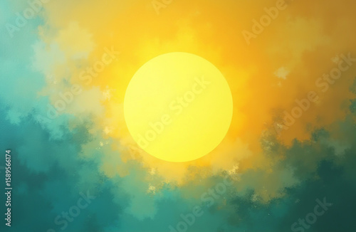 A vibrant golden sun radiates its light, peeking through a dreamy display of soft, colorful clouds during dusk. The captivating scene evokes a sense of calm and wonder