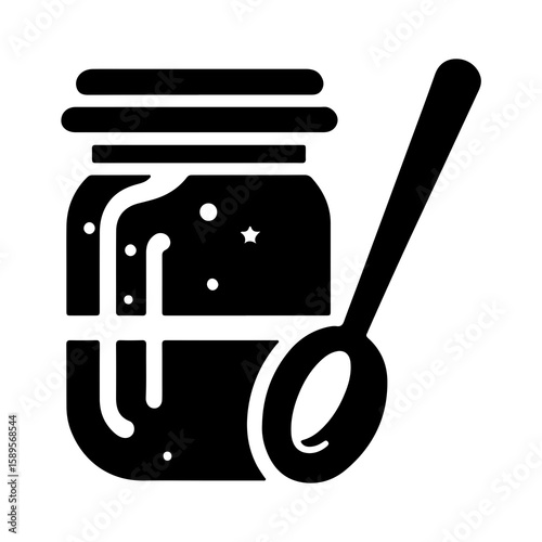 Delicious honey jar graphic element with spoon, a sweet and organic design, great for food related projects or products, offering a natural feel.