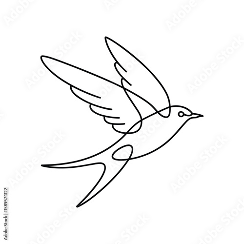 Elegant black line art swallow in flight bird flying