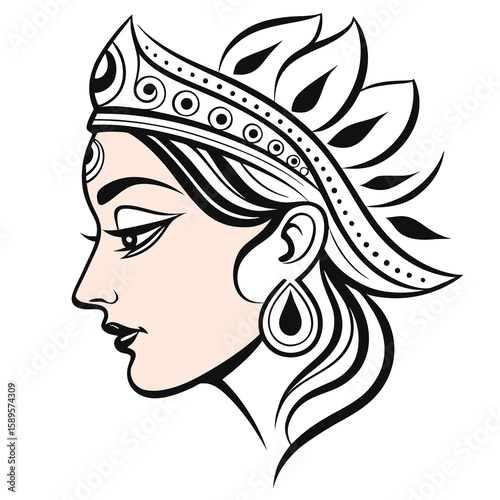  Colorful Durga Maa Face Vector art design illustrations, Line art vector design, illustrator design