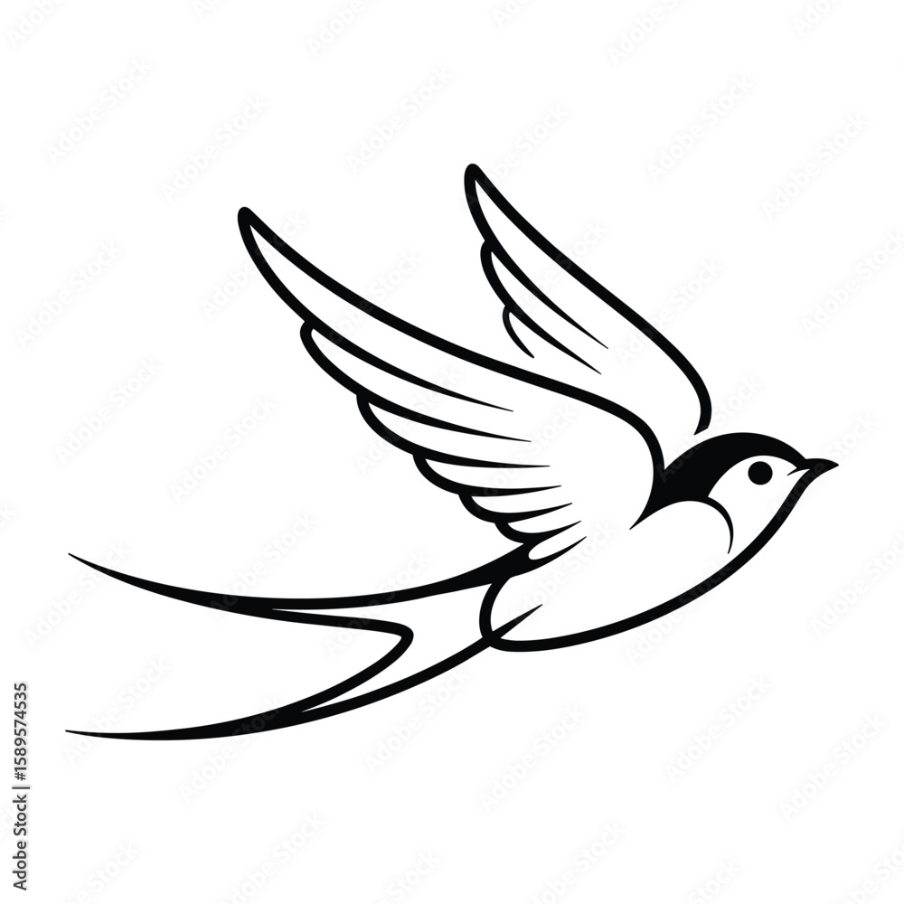 Obraz premium Black swallow bird in flight with long forked tail flying wings