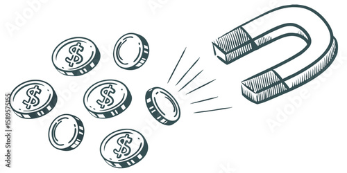 Magnet Attracting Dollar Coins Financial Success Investment Attraction Wealth Magnetism Business Growth Money Concept