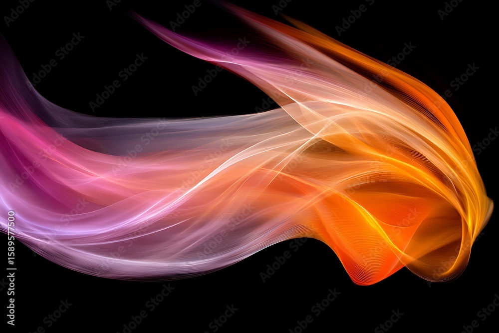 Obraz premium Abstract fractal art design with flowing lines of pink, orange, and yellow on black