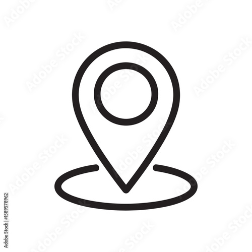 Stylized Location Pin Icon with Circular Ground Mark Representing Navigation and Mapping for Mobile Applications and Web Design