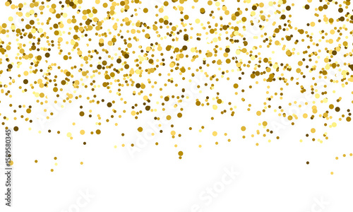 gold glitter round particles confetti. Luxury sparkling glitter dust falling isolated on transparent background. Falling magic glitter confetti, golden dust. Modern Design elements or decoration, PNG