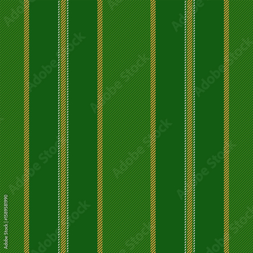 Ss textile fabric vertical, volume stripe lines vector. Dross texture pattern seamless background in green and orange colors.