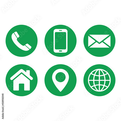 Contact Information Icons A Clean Green and White Graphic Representation of Communication Methods for Business or Personal Use