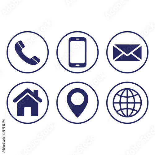 Simple Contact Information Icons for Website or Application With Phone Email Location and Home Globe for Easy Navigation and Communication