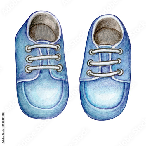 Watercolor Baby Shoes Hand Drawn⁠
