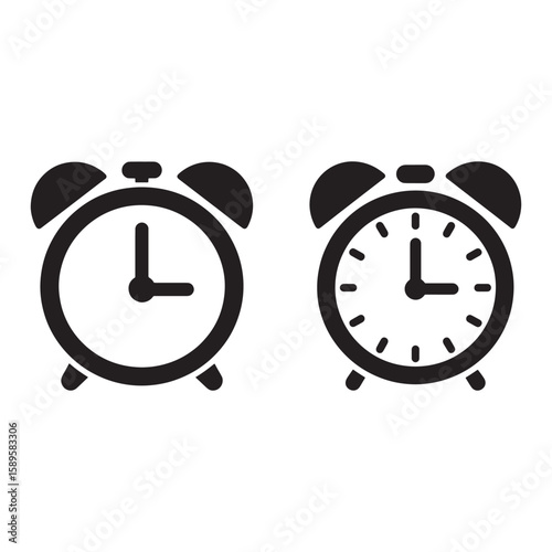 A Pair of Classic Alarm Clocks Displaying Similar Times Against a White Background in a Minimalist Style
