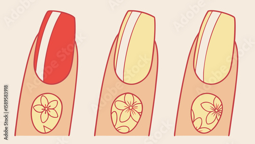 Red yellow floral nail art design red nail polish yellow nail polish