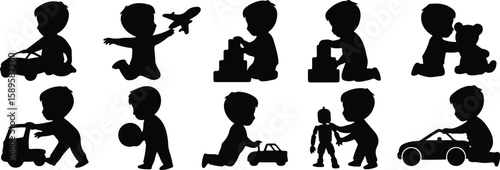 Children playing with toys set, bundle, vector, isolated on white background, cutout, png, clipping path, transparent, image, download, 2025,2026