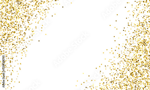 gold glitter round particles confetti. Luxury sparkling glitter dust falling isolated on transparent background. Falling magic glitter confetti, golden dust. Modern Design elements or decoration, PNG