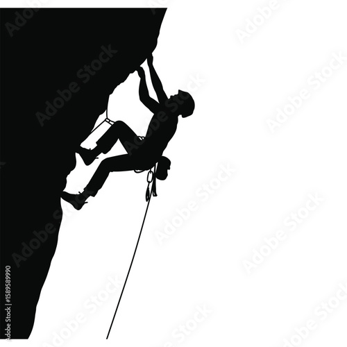 Silhouette of rock climber on cliff vector isolated black and white adventure design