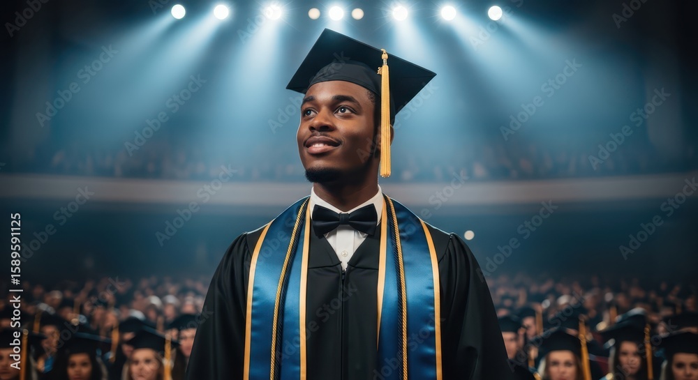 custom made wallpaper toronto digitalA proud african american graduate in a cap and gown stands on a stage with bright lights illuminating the audience
