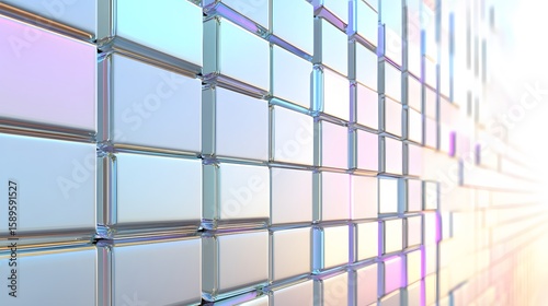 Abstract iridescent glass blocks wall background