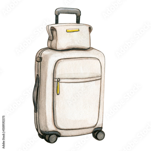 Watercolor Hand Drawn Trolley Suitcase⁠
