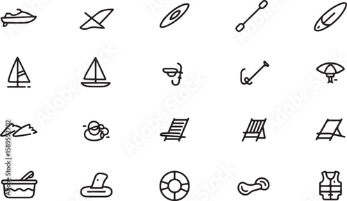 Collection of summer vacation and water sports icons