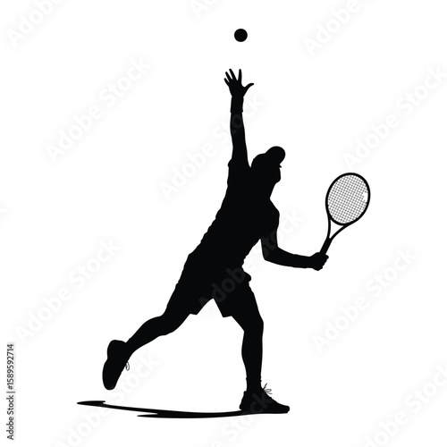 Tennis Player Serving Silhouette Vector Isolated Black and White