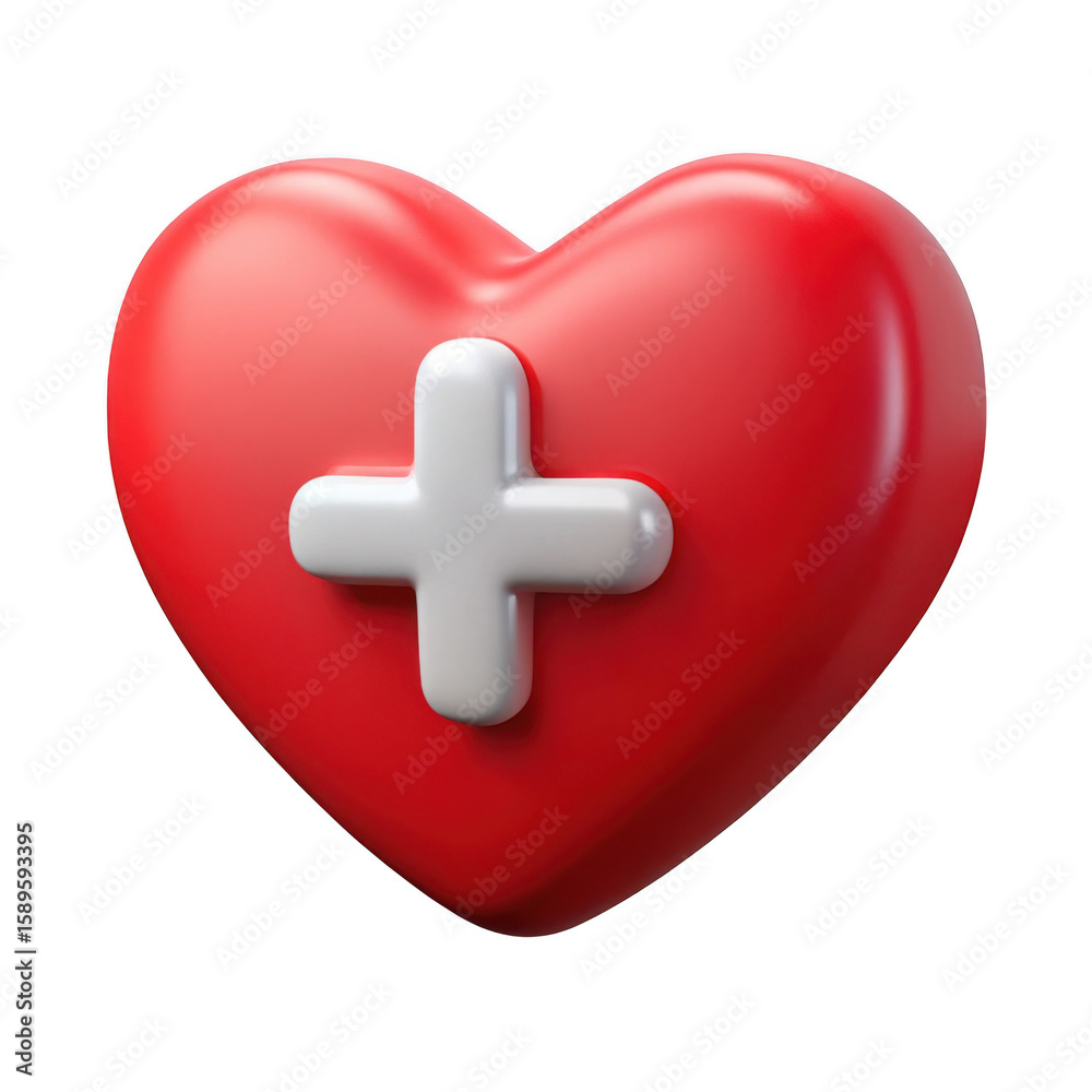 Obraz premium Red heart with white cross symbol isolated on transparent background