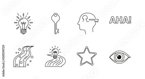 Insight and Discovery Conceptual Line Icons Set