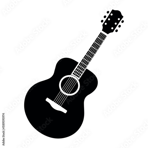Guitar Silhouette, Guitar Vector, Black Guitar Vector and Illustration, Acoustic Guitar Silhouette Clipart, Cute Rock Guitar Silhouette, Musical Instrument Icon,  Musical Doodle Elements for Design

