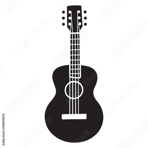 Guitar Silhouette, Guitar Vector, Black Guitar Vector and Illustration, Acoustic Guitar Silhouette Clipart, Cute Rock Guitar Silhouette, Musical Instrument Icon,  Musical Doodle Elements for Design

