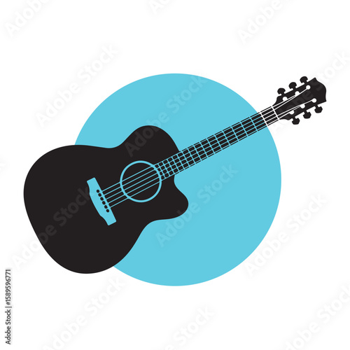 Guitar Silhouette, Guitar Vector, Black Guitar Vector and Illustration, Acoustic Guitar Silhouette Clipart, Cute Rock Guitar Silhouette, Musical Instrument Icon,  Musical Doodle Elements for Design

