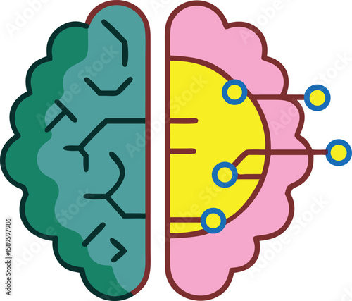 Artificial Intelligence and Creativity Icon – Brain with Gear and Arrows