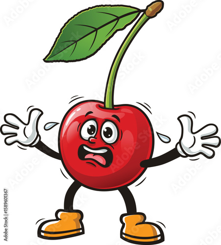 Cartoon character of cherry fruit is panicking or scared