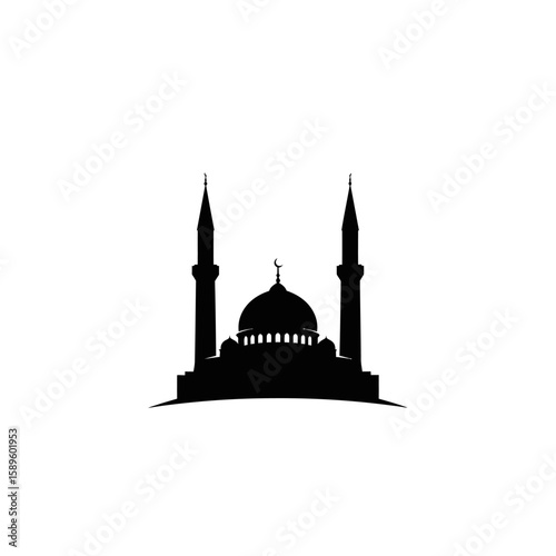 Vector art of silhouette of a mosque with dome and minarets