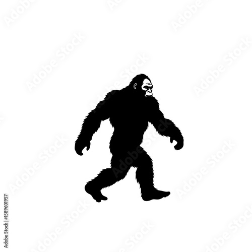 Vector art of bigfoot walking silhouette isolated on a white background