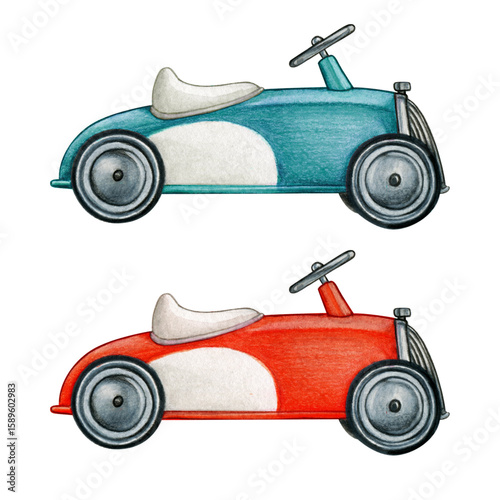 Watercolor Vintage Pedal Cars Hand Drawn⁠
