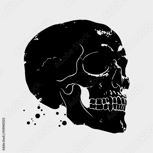 Mysterious Skull Silhouette: A striking monochrome image of a skull silhouette, evokes intrigue and symbolism, perfect for adding a touch of edgy graphic charm.