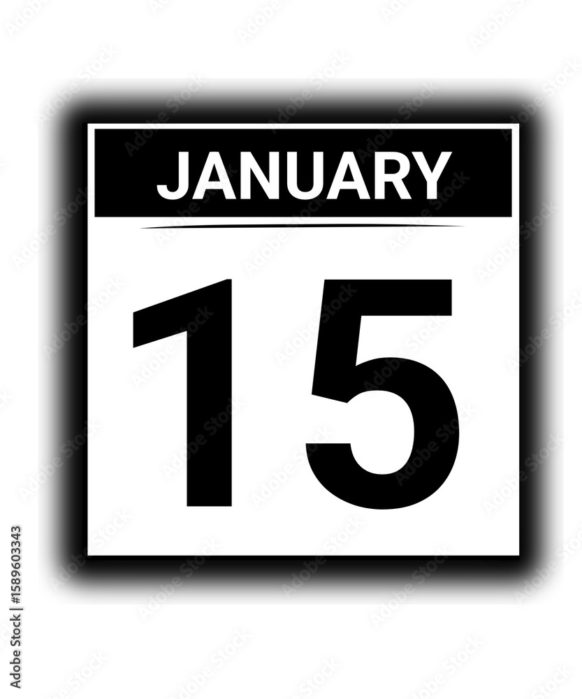 Black and white color January month calendar date 15 Black and white color January month calendar date 15