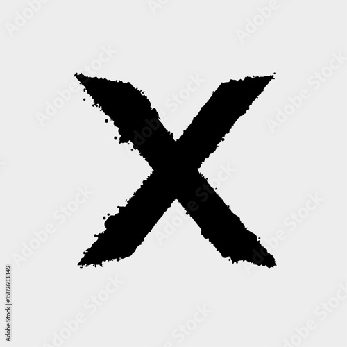 Cross Mark of Rejection: A simple, striking cross mark, boldly rendered in a raw, hand-painted style, suggesting denial or error against a clean, minimalist backdrop.