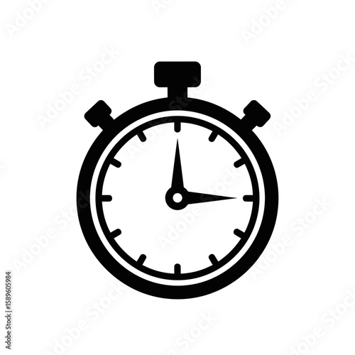 Stopwatch icon in black style for timing and measurement  