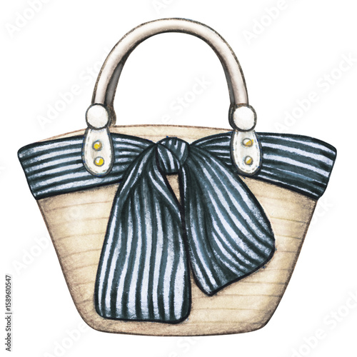 Watercolor Hand Drawn Summer Beach Bag⁠
