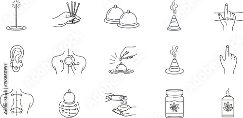Alternative medicine methods including acupuncture cupping and moxibustion