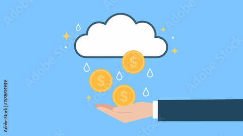 Cloudy With A Chance of Coins Illustrative metaphor of financial growth and unexpected gains